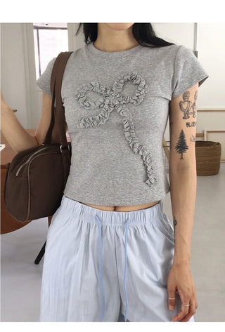 Aika frill ribbon crop short sleeve t-shirt