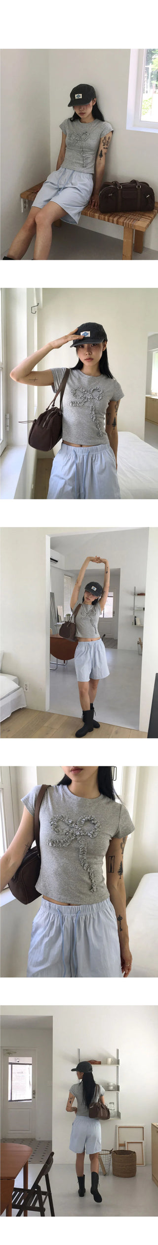 Aika frill ribbon crop short sleeve t-shirt