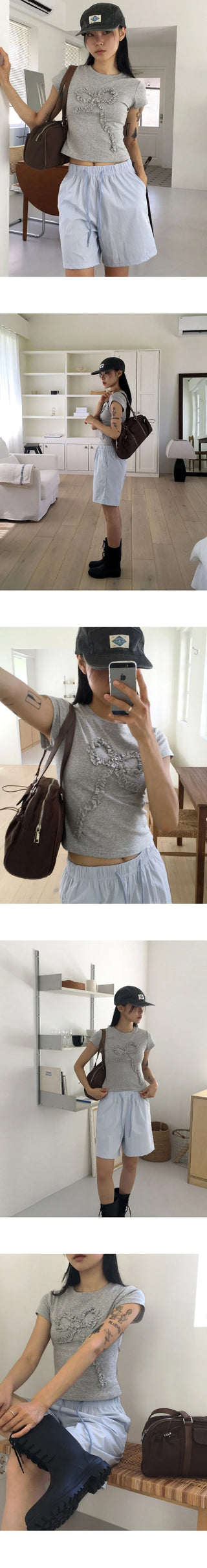 Aika frill ribbon crop short sleeve t-shirt