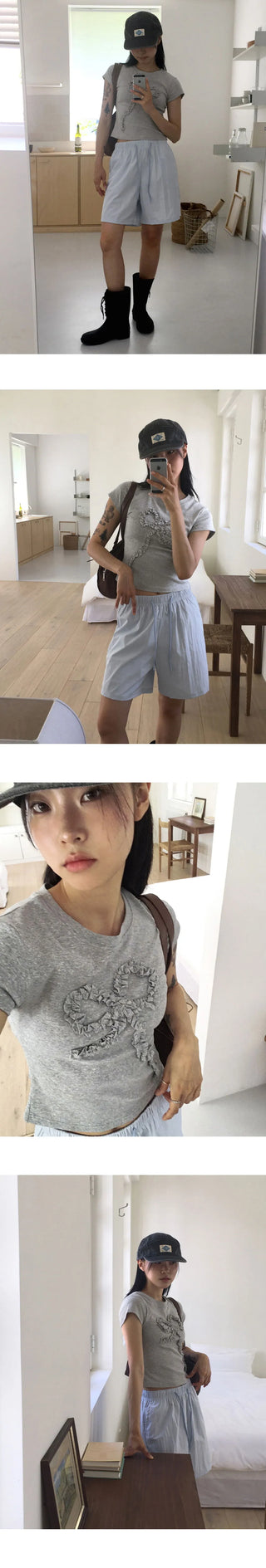 Aika frill ribbon crop short sleeve t-shirt