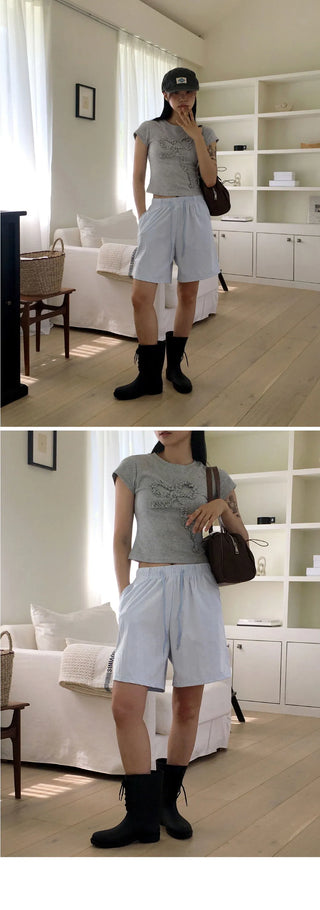 Aika frill ribbon crop short sleeve t-shirt