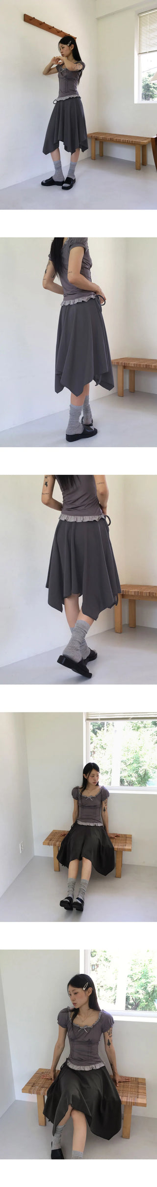 Pavel Ribbon Strap Uncut Cutting Midi Skirt