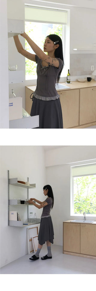 Pavel Ribbon Strap Uncut Cutting Midi Skirt