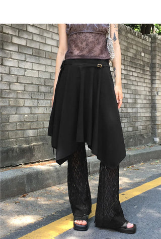 Pavel Ribbon Strap Uncut Cutting Midi Skirt