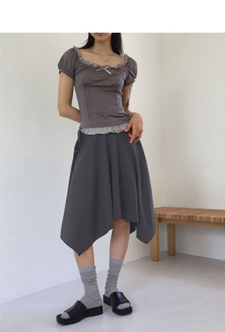 Pavel Ribbon Strap Uncut Cutting Midi Skirt