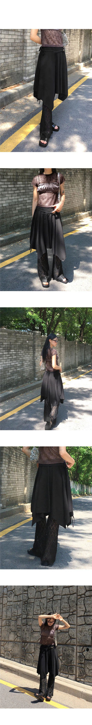 Pavel Ribbon Strap Uncut Cutting Midi Skirt