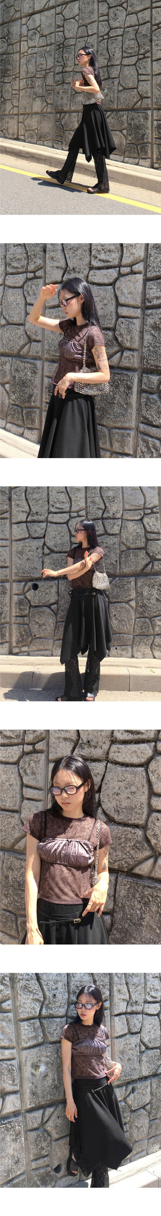 Pavel Ribbon Strap Uncut Cutting Midi Skirt