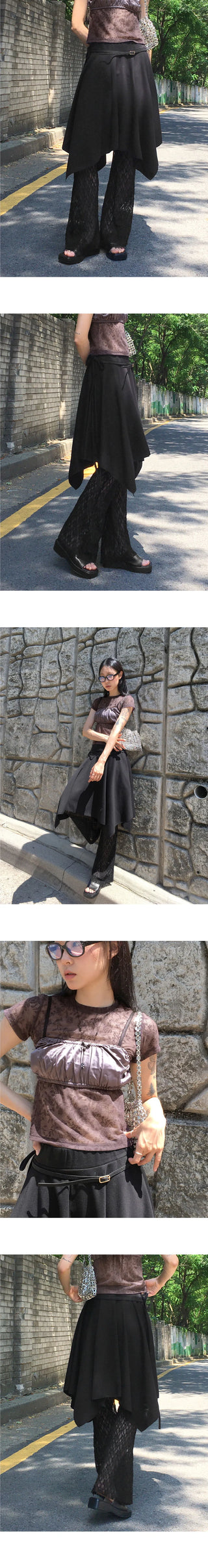 Pavel Ribbon Strap Uncut Cutting Midi Skirt