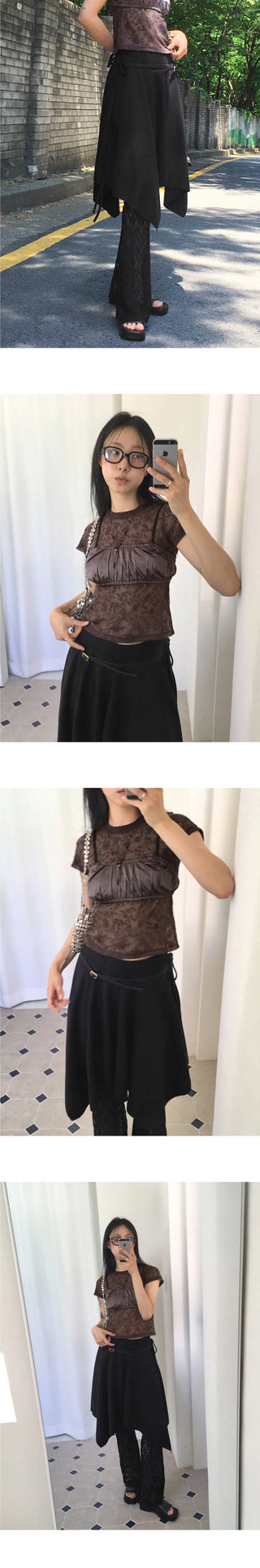 Pavel Ribbon Strap Uncut Cutting Midi Skirt