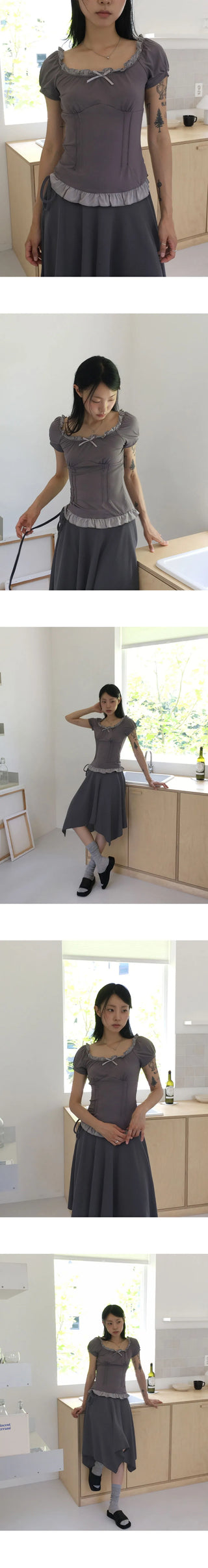 Pavel Ribbon Strap Uncut Cutting Midi Skirt