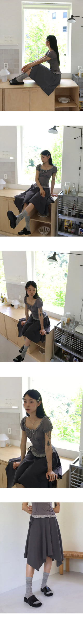 Pavel Ribbon Strap Uncut Cutting Midi Skirt