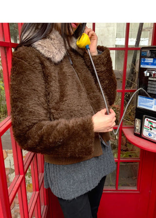 Nuha fur collar quilted short zip-up jacket