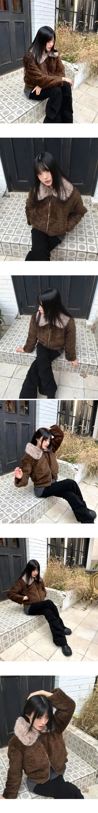 Nuha fur collar quilted short zip-up jacket