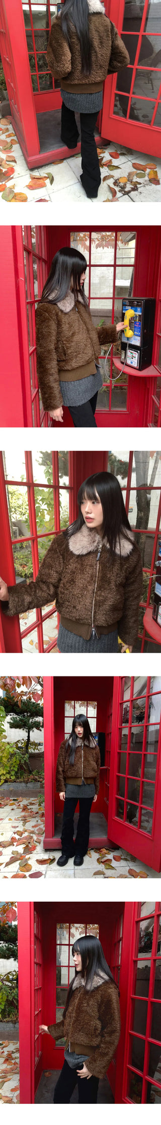 Nuha fur collar quilted short zip-up jacket