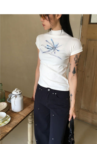 Send Vintage Floral Half Turtleneck Sleeveless T-Shirt