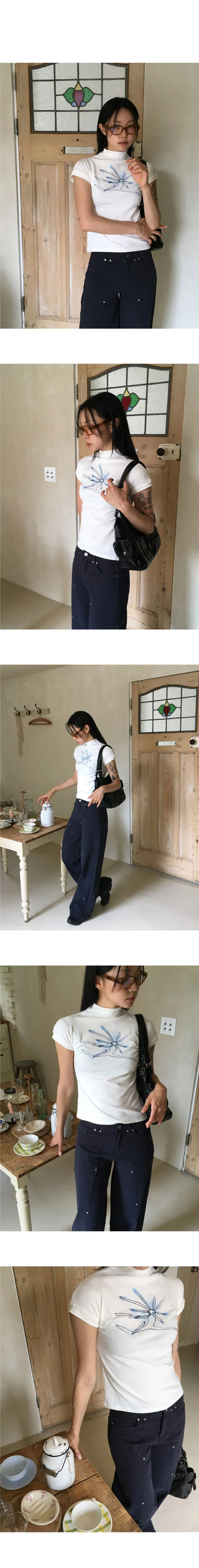Send Vintage Floral Half Turtleneck Sleeveless T-Shirt
