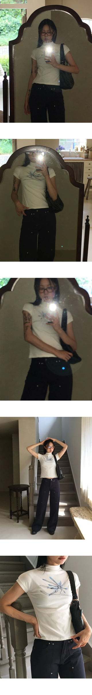Send Vintage Floral Half Turtleneck Sleeveless T-Shirt