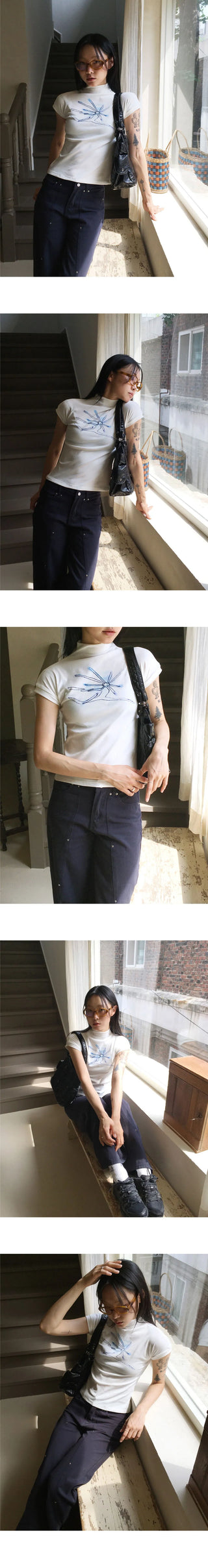 Send Vintage Floral Half Turtleneck Sleeveless T-Shirt