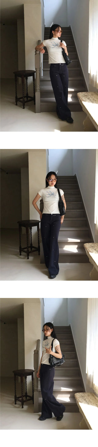 Send Vintage Floral Half Turtleneck Sleeveless T-Shirt