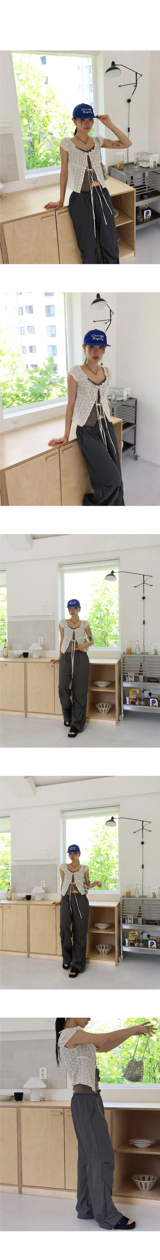 Lejan Punching Ribbon Strap Sleeveless Cardigan