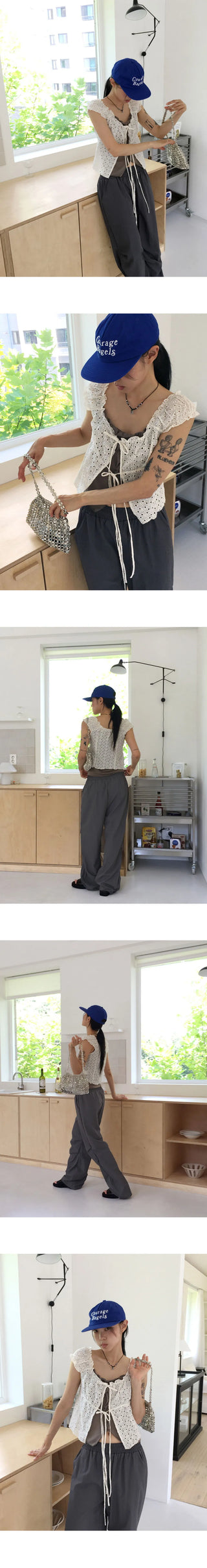 Lejan Punching Ribbon Strap Sleeveless Cardigan