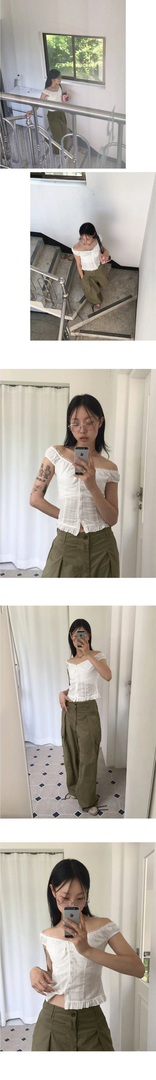 Lehman Lace Button Off Shoulder Sleeveless Blouse
