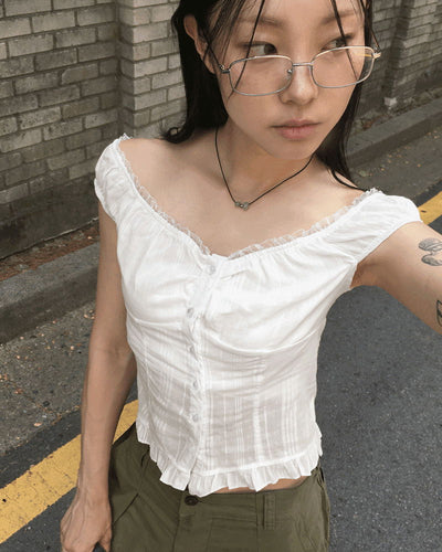 Lehman Lace Button Off Shoulder Sleeveless Blouse