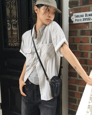 Luckin Bohemian Hippie Striped Short Sleeve Shirt