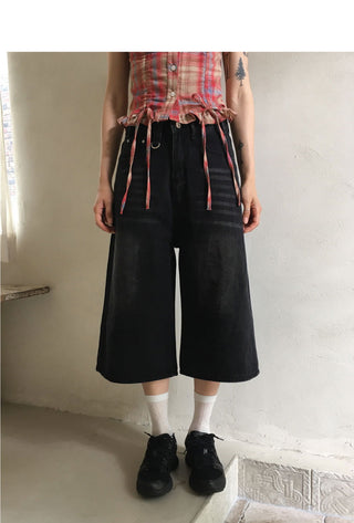 Mochel D-ring three-quarter denim Bermuda pants