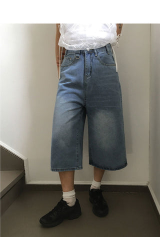 Mochel D-ring three-quarter denim Bermuda pants