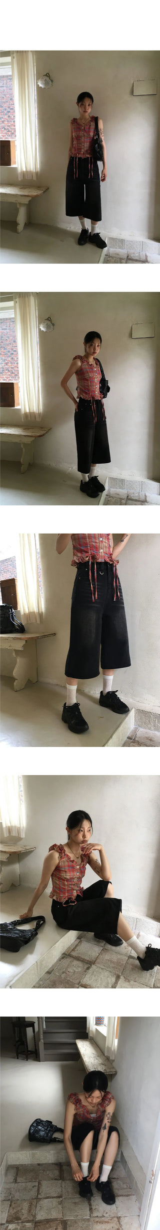 Mochel D-ring three-quarter denim Bermuda pants