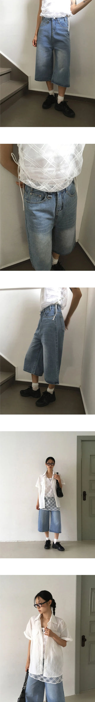 Mochel D-ring three-quarter denim Bermuda pants