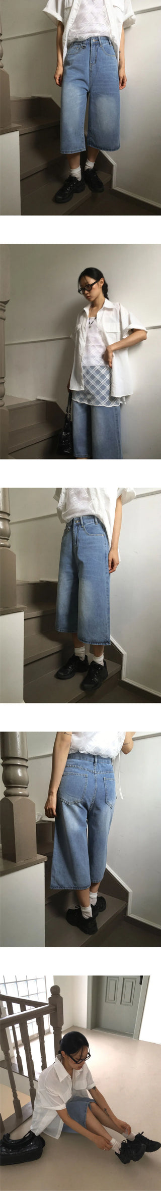 Mochel D-ring three-quarter denim Bermuda pants