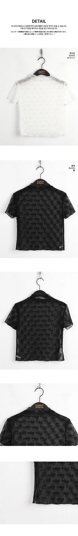 Lafit see-through ribbon printing half Turtleneck short sleeve t-shirt
