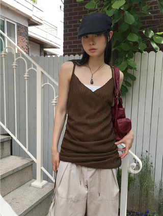 Mark pleated wrap shirring layered mini sleeveless Dress