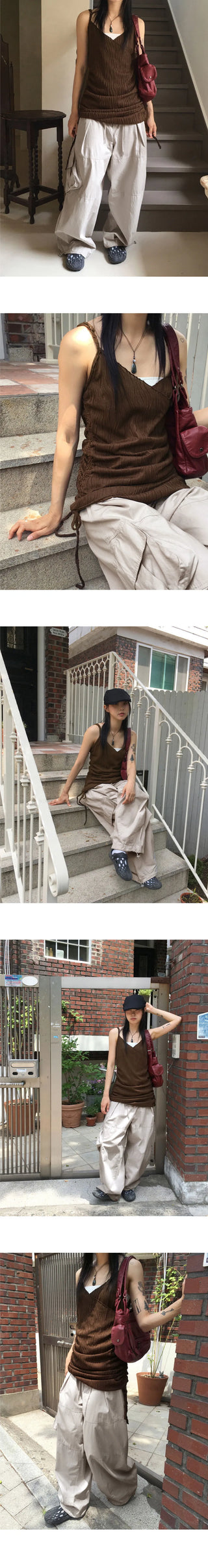 Mark pleated wrap shirring layered mini sleeveless Dress