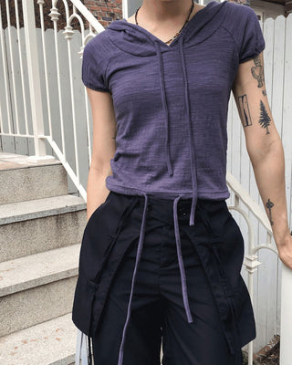 Pad Slab puff sleeve short sleeve hooded sweatshirt