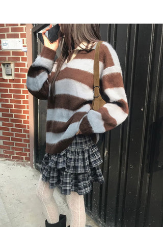Keru Stripe Color Block Collar Knitwear