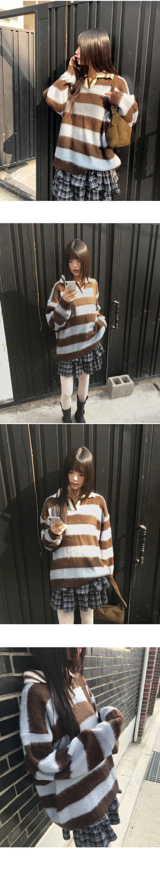 Keru Stripe Color Block Collar Knitwear