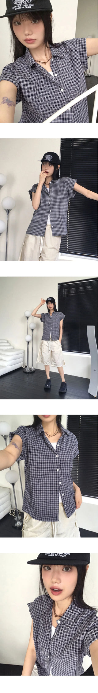 Nonsion Vintage Seersucker Slim Check Shirt