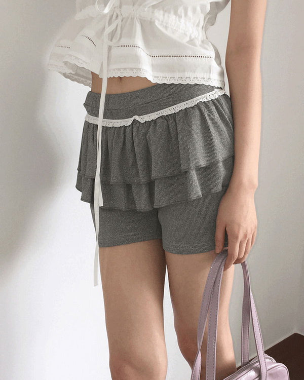 Sofu Lace Cancan Biker Skirt Leggings