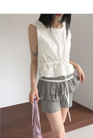 Sofu Lace Cancan Biker Skirt Leggings