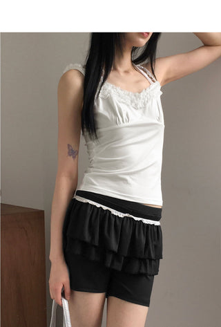 Sofu Lace Cancan Biker Skirt Leggings