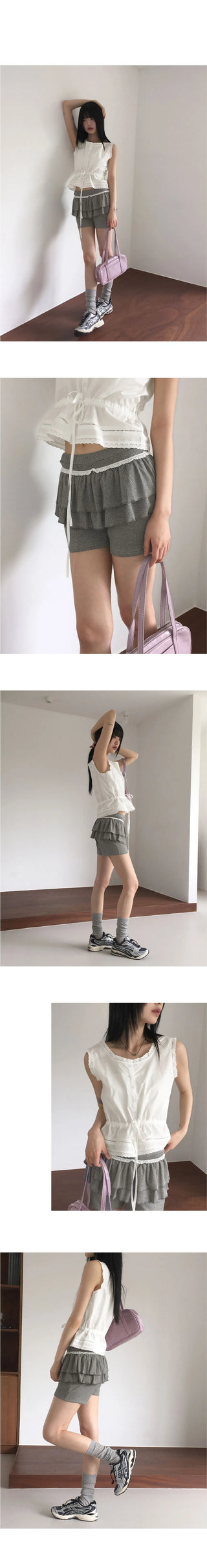 Sofu Lace Cancan Biker Skirt Leggings