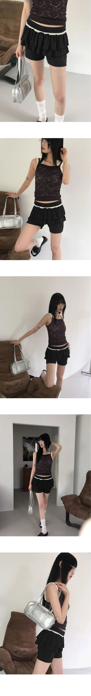 Sofu Lace Cancan Biker Skirt Leggings