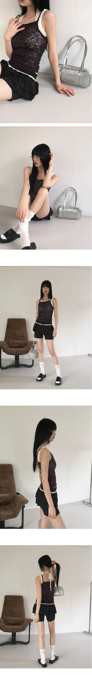 Sofu Lace Cancan Biker Skirt Leggings