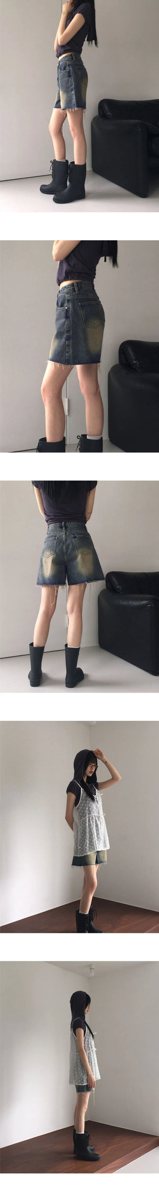 Frit Faded three-quarter denim short pants