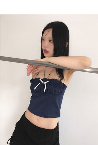 Hipsy Festival Ribbon Color Shirring Split Tube Top