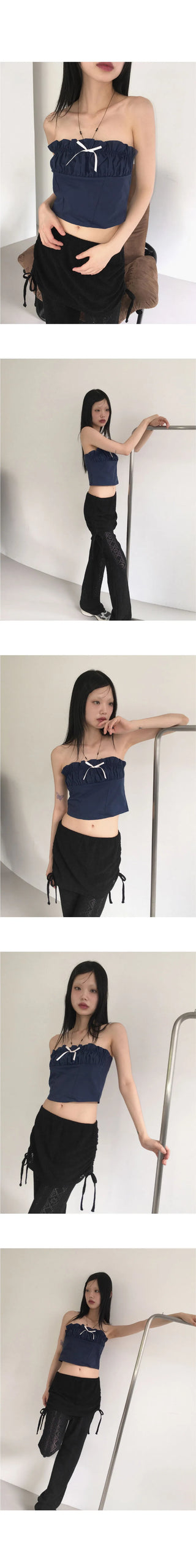 Hipsy Festival Ribbon Color Shirring Split Tube Top