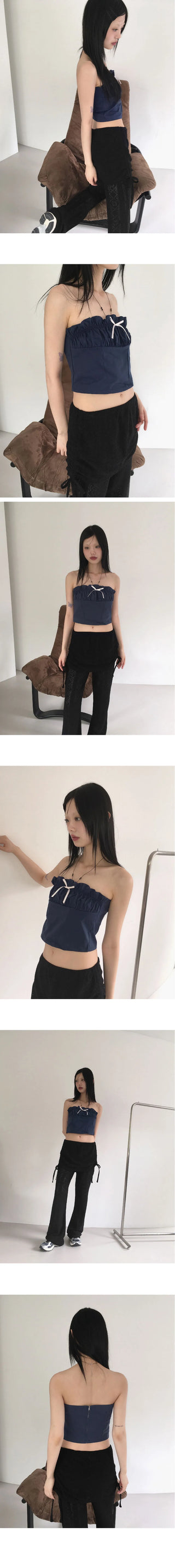 Hipsy Festival Ribbon Color Shirring Split Tube Top